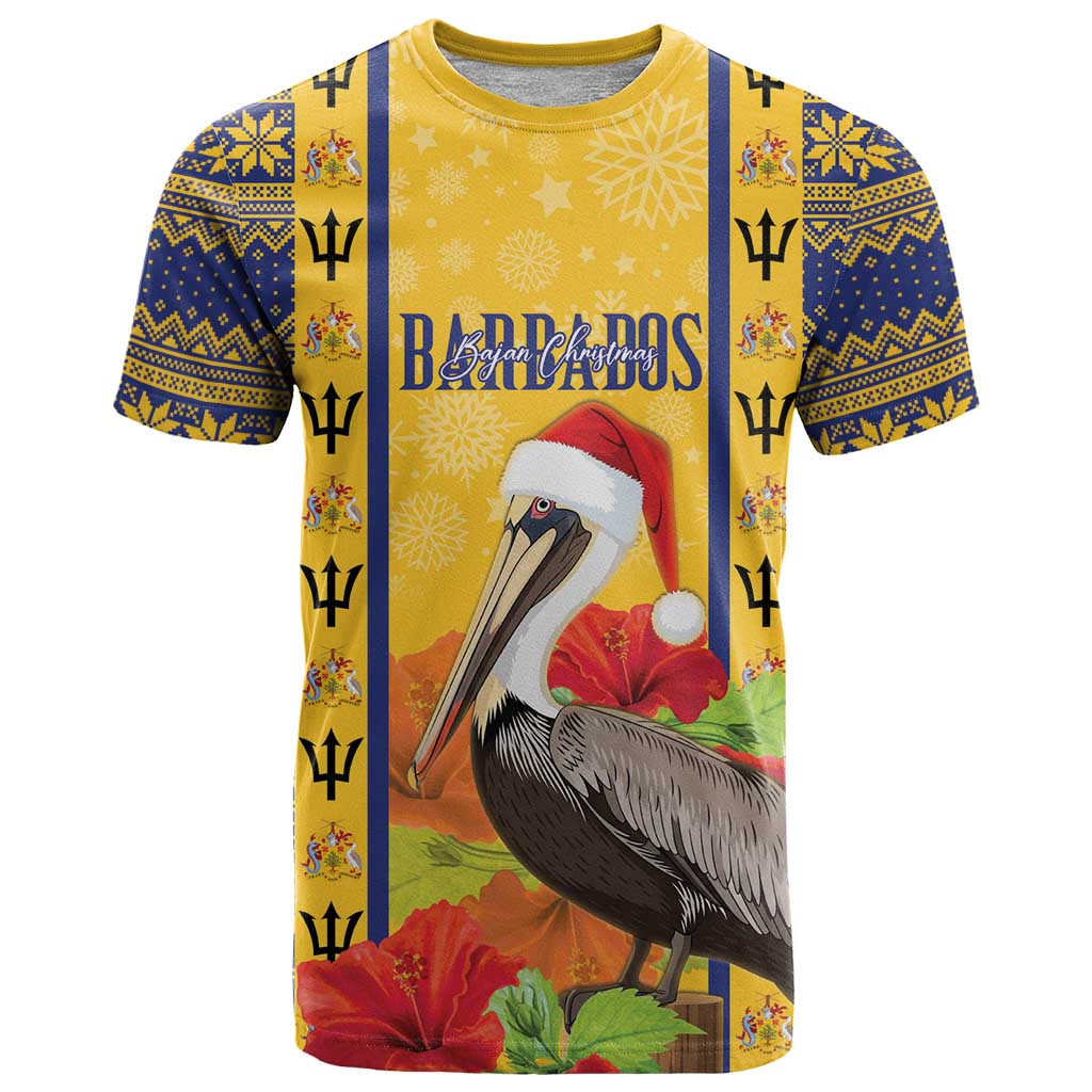 Personalized Barbados Christmas T-Shirt Bajan Xmas Brown Pelican Santa Graphic Tee