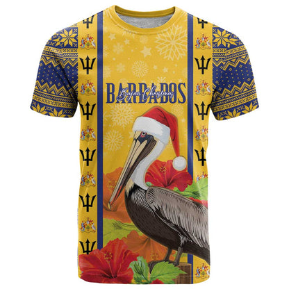 Personalized Barbados Christmas T-Shirt Bajan Xmas Brown Pelican Santa Graphic Tee