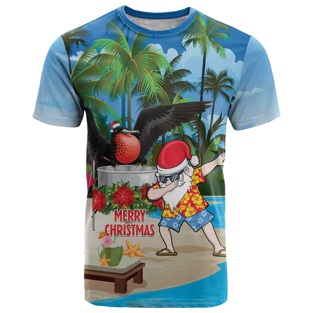 Antigua And Barbuda Christmas T-Shirt Magnificent Frigatebird Dabbing Santa Graphic Tee
