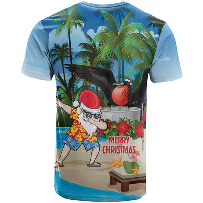 Antigua And Barbuda Christmas T-Shirt Magnificent Frigatebird Dabbing Santa Graphic Tee