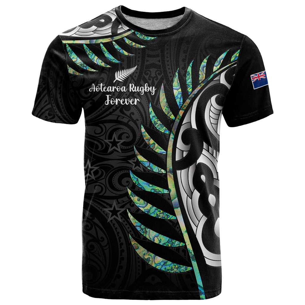 Personalised New Zealand Silver Fern Rugby T-Shirt Paua Shell With Champions Trophy History NZ Forever Graphic Tee