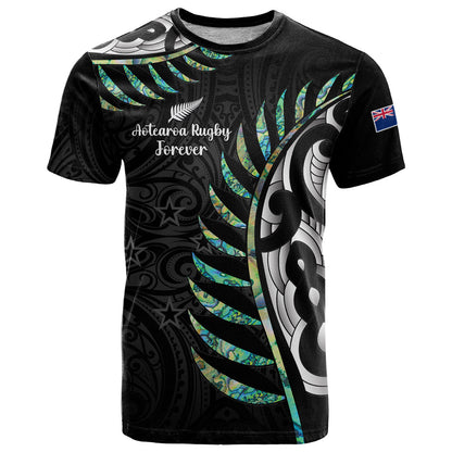 Personalised New Zealand Silver Fern Rugby T-Shirt Paua Shell With Champions Trophy History NZ Forever Graphic Tee