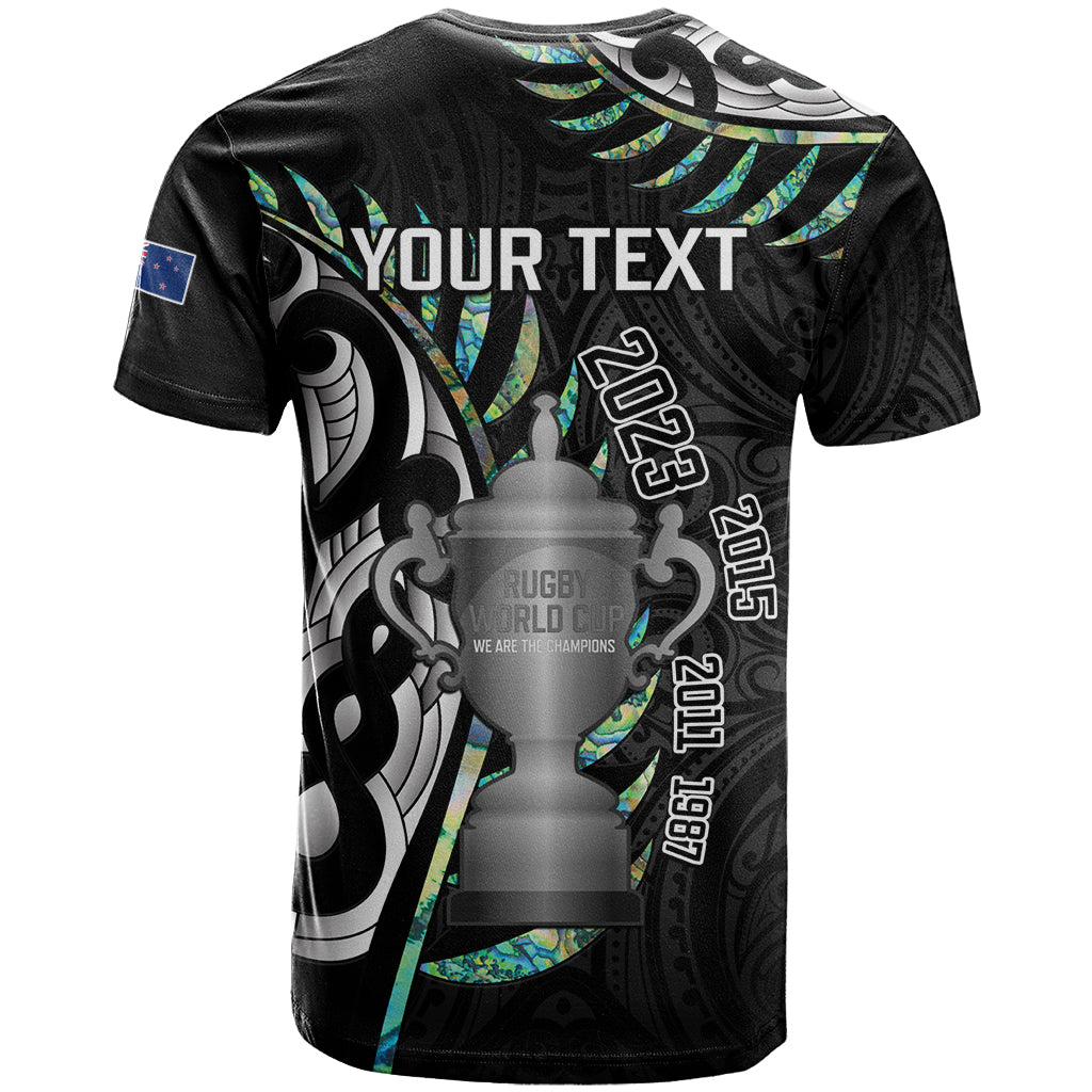Personalised New Zealand Silver Fern Rugby T-Shirt Paua Shell With Champions Trophy History NZ Forever Graphic Tee