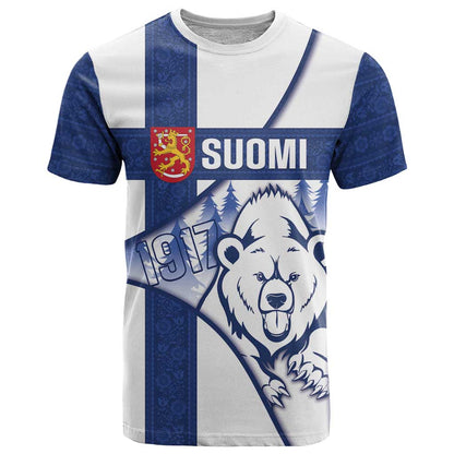 Personalised Finland Independence Day T-Shirt Suomi 1917 Proud Flag Finnish Folk Pattern Graphic Tee