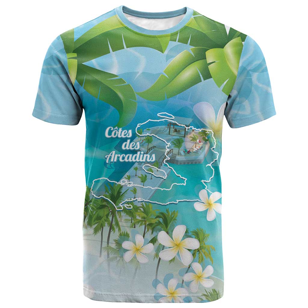 Afro Haiti Cotes des Arcadins T-Shirt Ayiti Map With Royal Palm Plumeria Graphic Tee