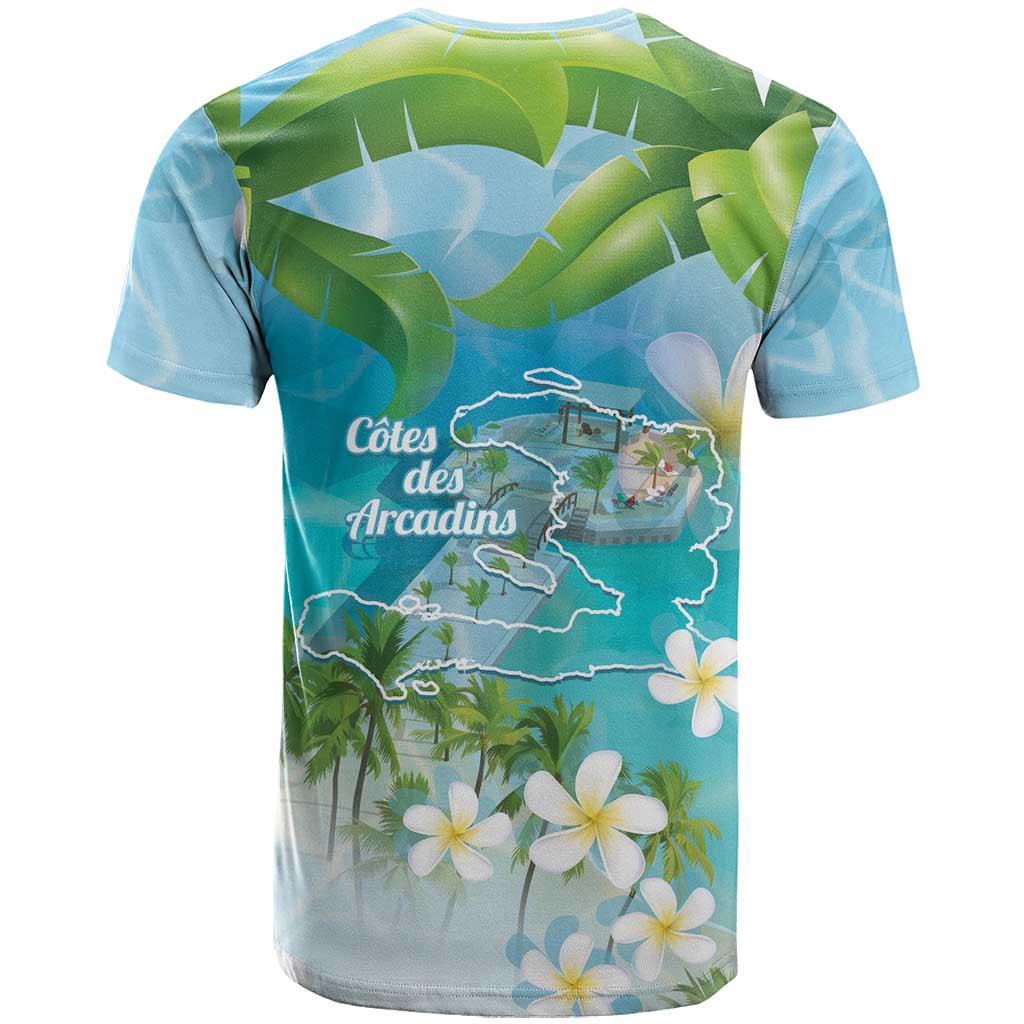 Afro Haiti Cotes des Arcadins T-Shirt Ayiti Map With Royal Palm Plumeria Graphic Tee