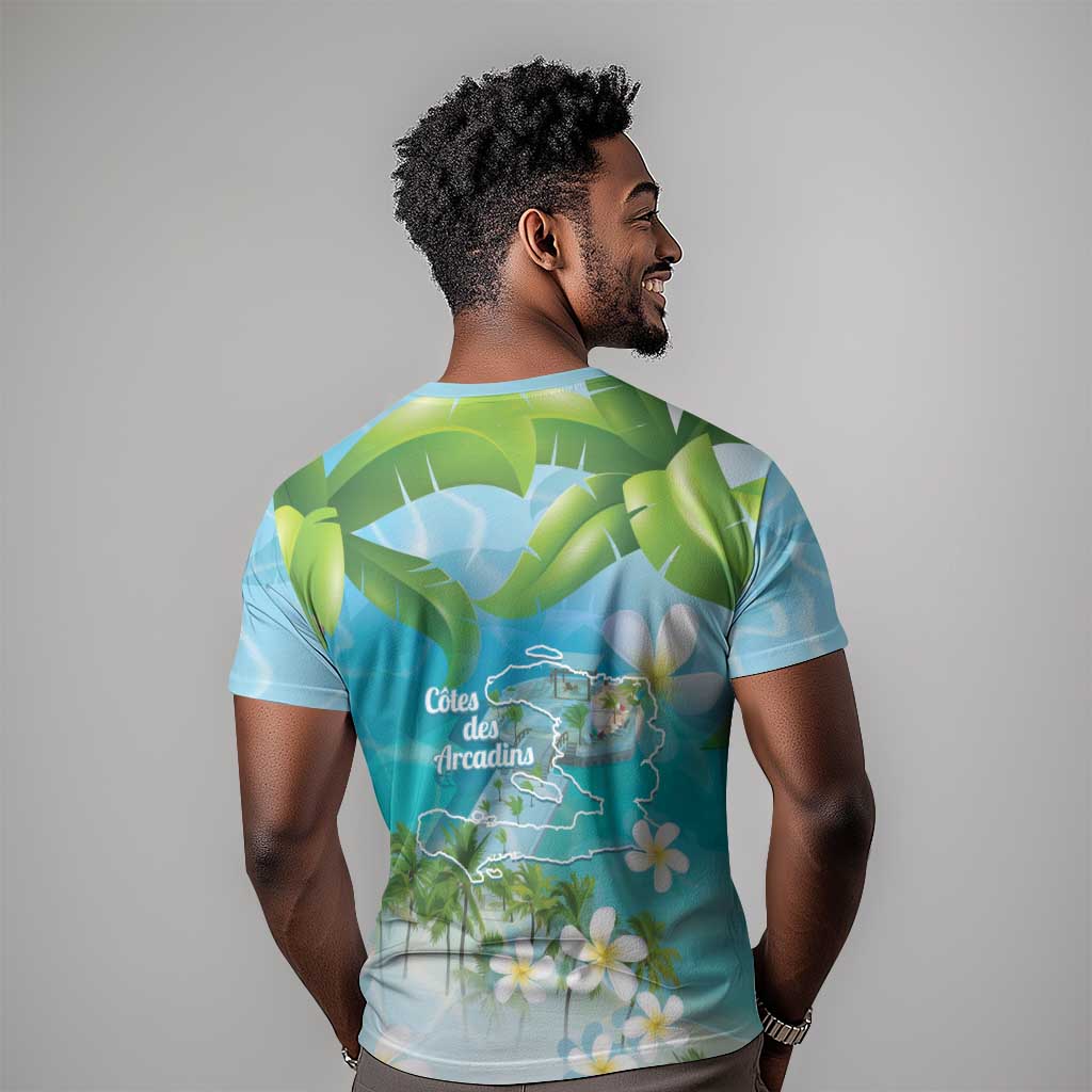 Afro Haiti Cotes des Arcadins T-Shirt Ayiti Map With Royal Palm Plumeria Graphic Tee