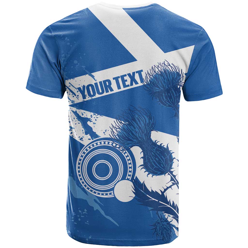 Personalised Scotland Lawn Bowls T-Shirt Scottish Thistle Grunge Flag Style Graphic Tee
