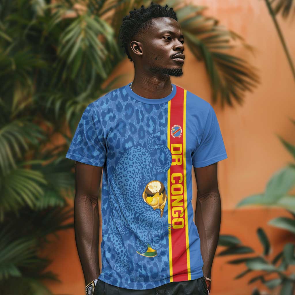 DR Congo Football Custom T-Shirt Come On Leopards Blue Color Graphic Tee