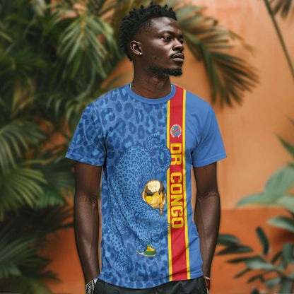 DR Congo Football Custom T-Shirt Come On Leopards Blue Color Graphic Tee