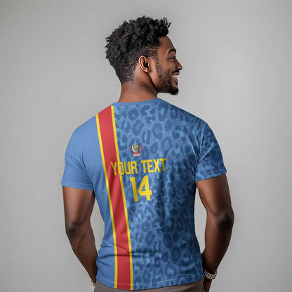 DR Congo Football Custom T-Shirt Come On Leopards Blue Color Graphic Tee
