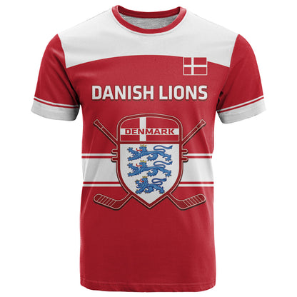 Custom Denmark Hockey T-Shirt Go Danish Lions Graphic Tee