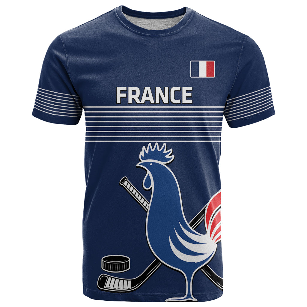 Custom France Hockey T-Shirt Francaise Gallic Rooster Graphic Tee