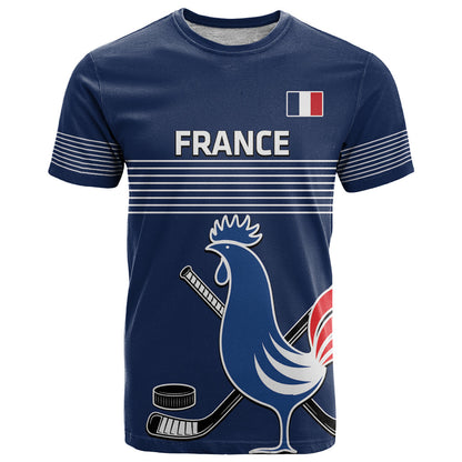 Custom France Hockey T-Shirt Francaise Gallic Rooster Graphic Tee
