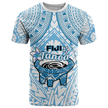 Fiji Tanoa T-Shirt Kava Bowl Fijian Tapa Blue Pattern Graphic Tee