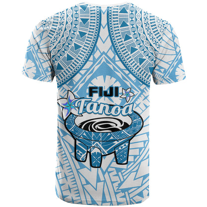 Fiji Tanoa T-Shirt Kava Bowl Fijian Tapa Blue Pattern Graphic Tee