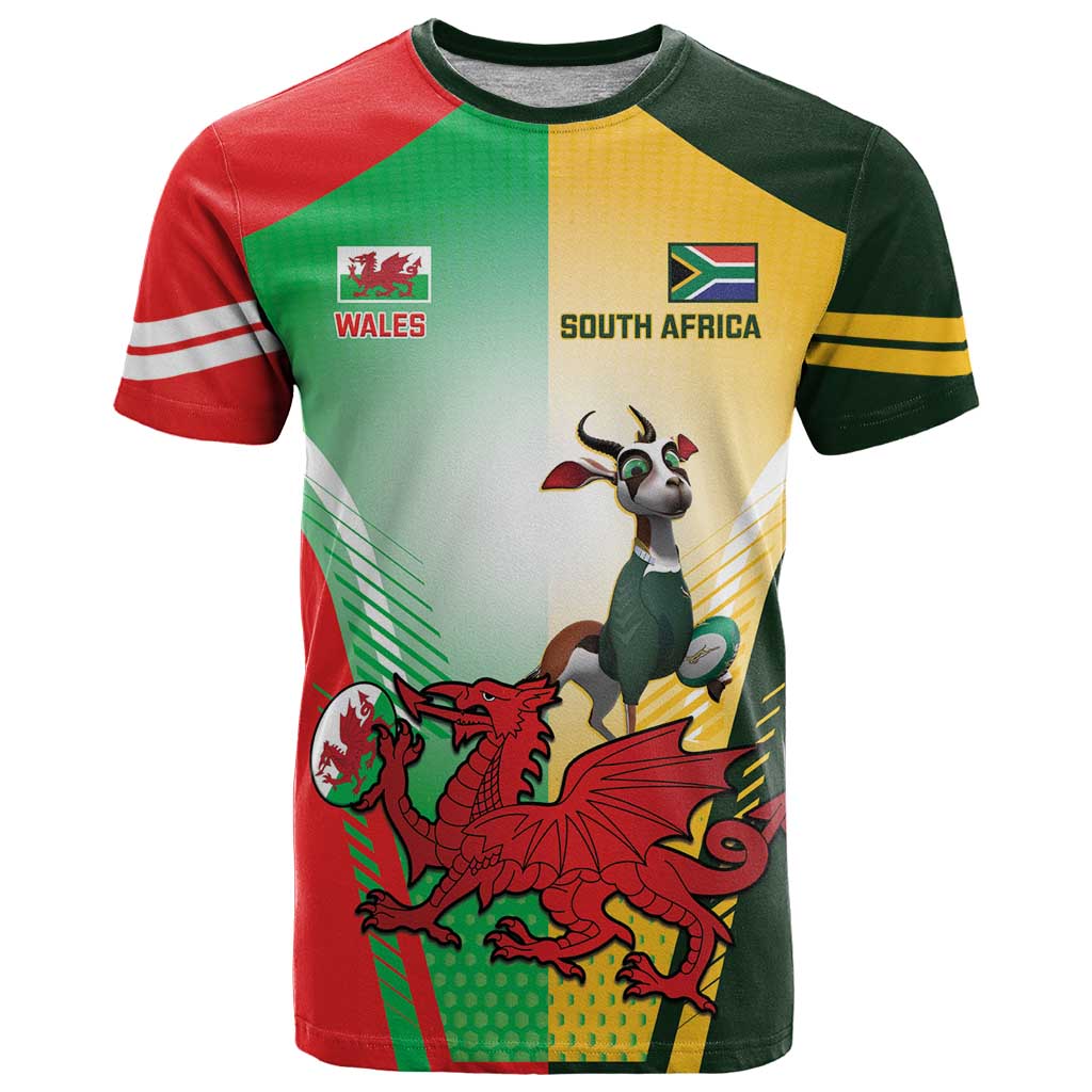 Custom South Africa And Wales Rugby T-Shirt Springboks Welsh Mascots Dynamic Version Graphic Tee
