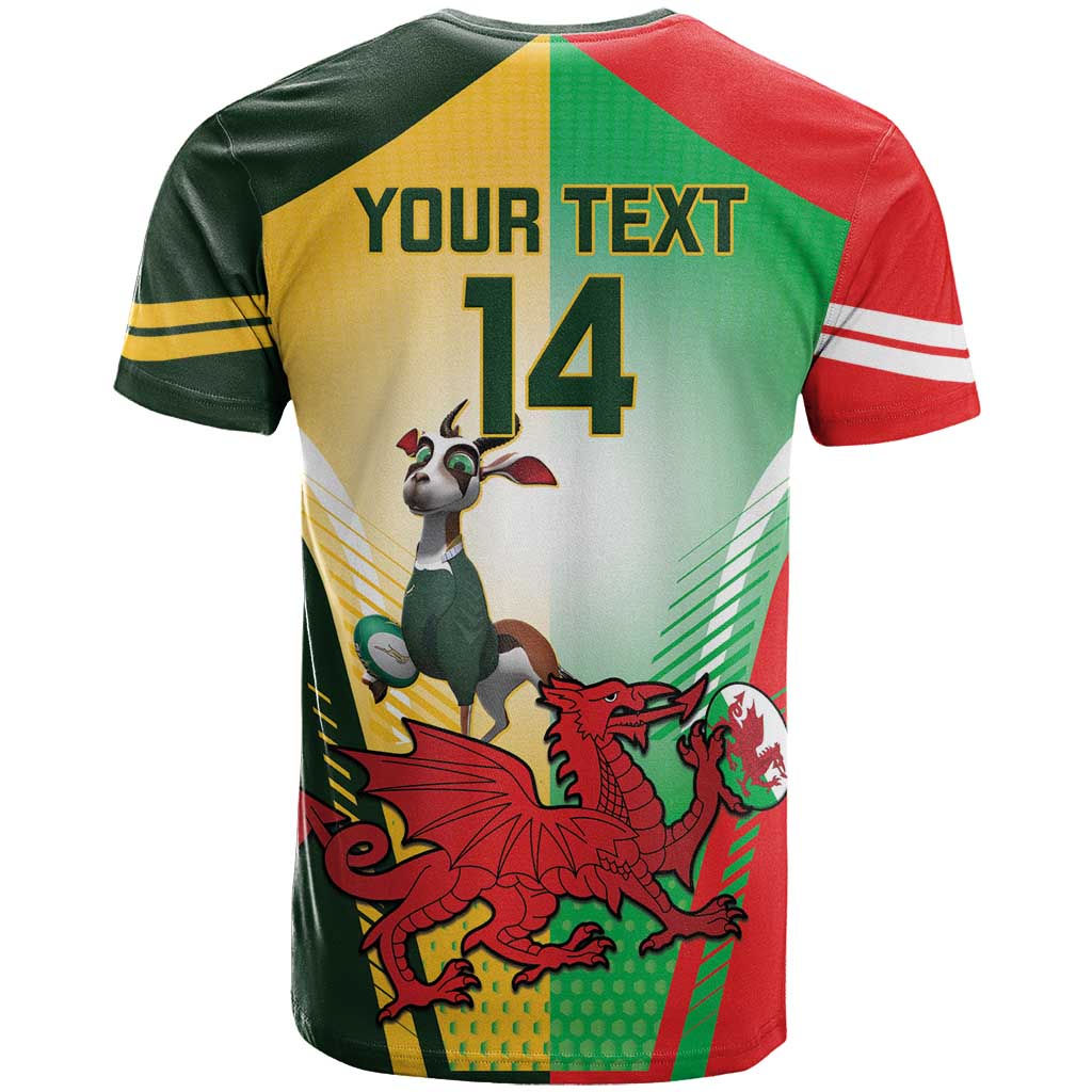 Custom South Africa And Wales Rugby T-Shirt Springboks Welsh Mascots Dynamic Version Graphic Tee