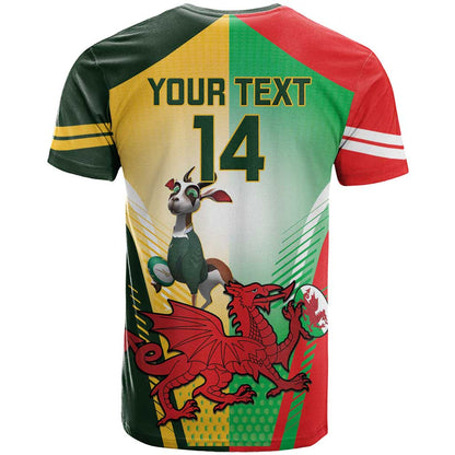 Custom South Africa And Wales Rugby T-Shirt Springboks Welsh Mascots Dynamic Version Graphic Tee
