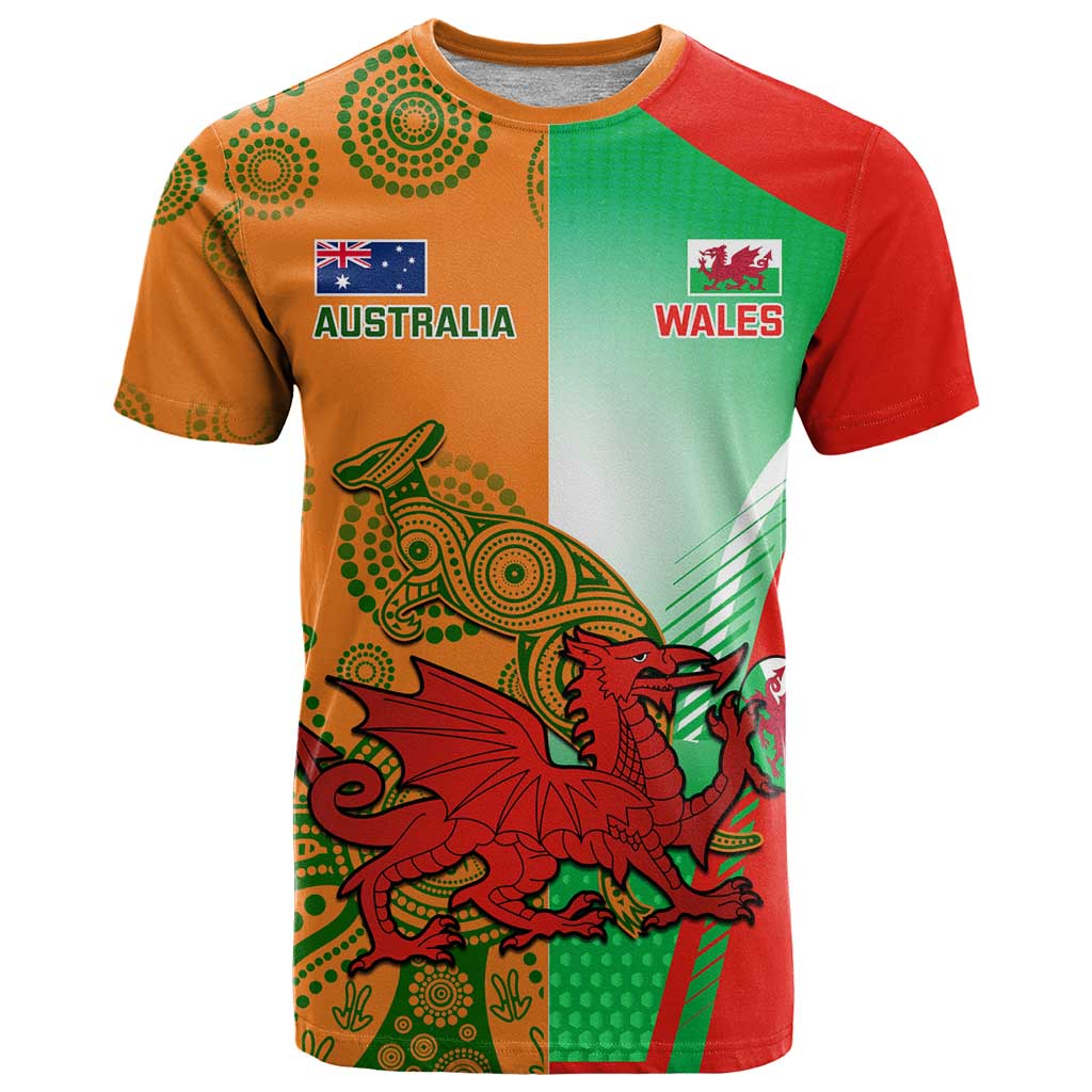 Custom Australia And Wales Rugby T-Shirt Wallabies Welsh Mascots Dynamic Version Graphic Tee