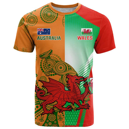 Custom Australia And Wales Rugby T-Shirt Wallabies Welsh Mascots Dynamic Version Graphic Tee