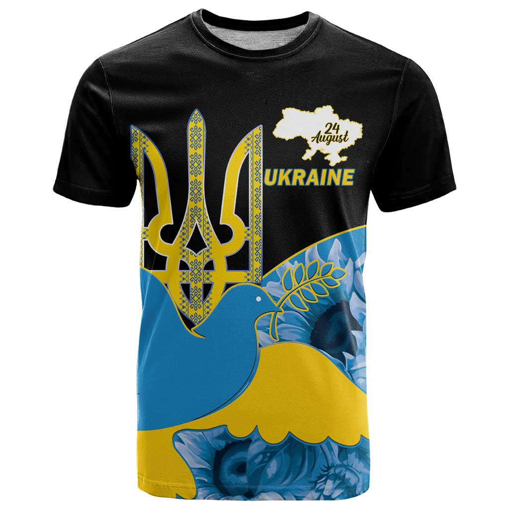 Ukraine Independence Day T-Shirt Slava Ukraini Ukrainian Trident With Sunflowers Graphic Tee