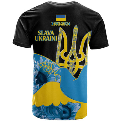 Ukraine Independence Day T-Shirt Slava Ukraini Ukrainian Trident With Sunflowers Graphic Tee