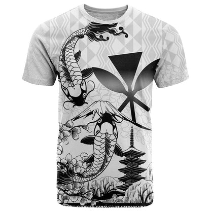 Japan And Hawaii T-Shirt Sakura Koi Fish Hawaiian Lei Kanaka Graphic Tee