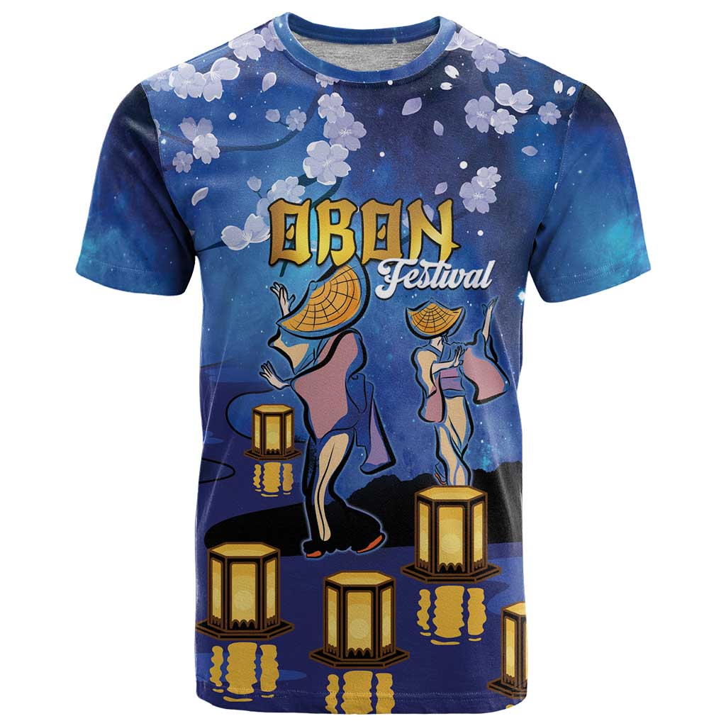 Japan Obon Festival T-Shirt Sakura Lanterns With Bon Dance Graphic Tee