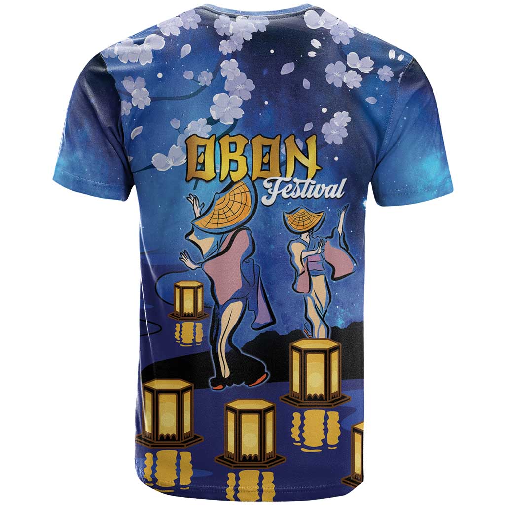 Japan Obon Festival T-Shirt Sakura Lanterns With Bon Dance Graphic Tee