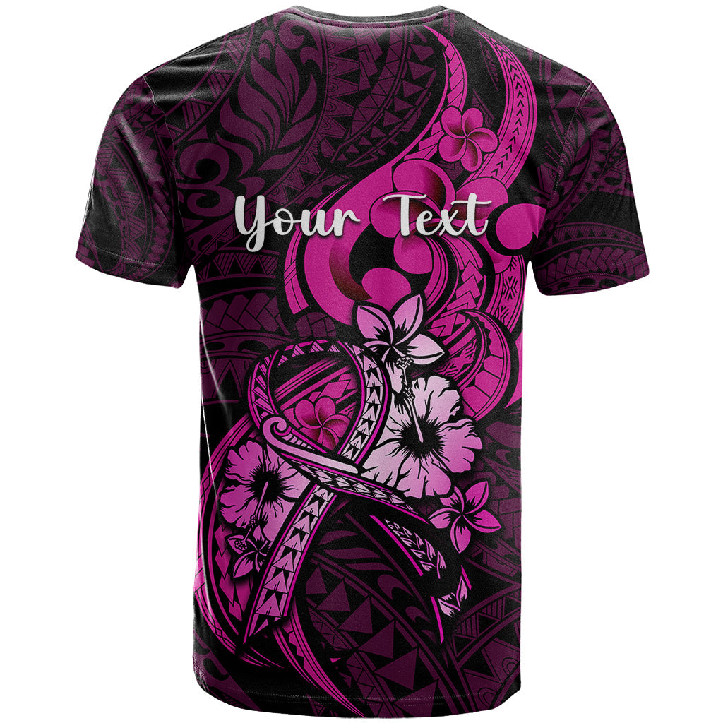 Personalised Polynesia Breast Cancer Awareness T-Shirt Think Pink Polynesian Ribbon Black Version Graphic Tee
