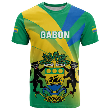 Gabon T-Shirt Coat Of Arms With Flag Gradient Style Graphic Tee