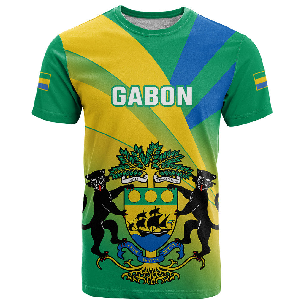 Presonalised Gabon T-Shirt Coat Of Arms With Flag Gradient Style Graphic Tee