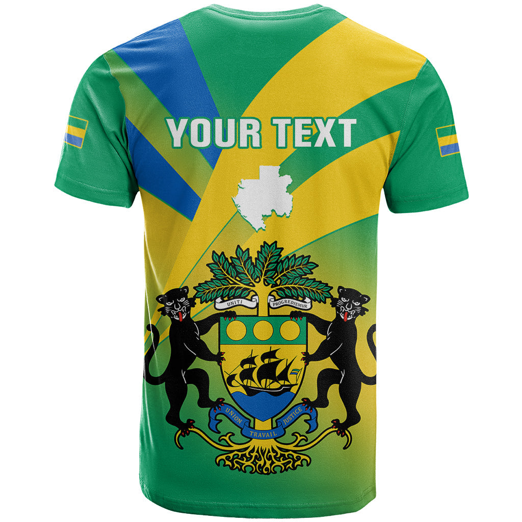 Presonalised Gabon T-Shirt Coat Of Arms With Flag Gradient Style Graphic Tee