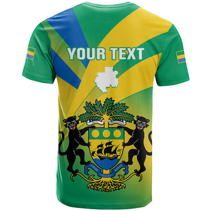 Presonalised Gabon T-Shirt Coat Of Arms With Flag Gradient Style Graphic Tee