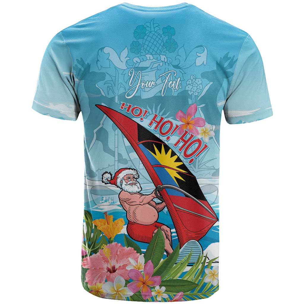 Personalized Antigua and Barbuda Christmas T-Shirt Windsurfing Santa Caribbean Tropical Style Graphic Tee