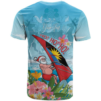 Personalized Antigua and Barbuda Christmas T-Shirt Windsurfing Santa Caribbean Tropical Style Graphic Tee