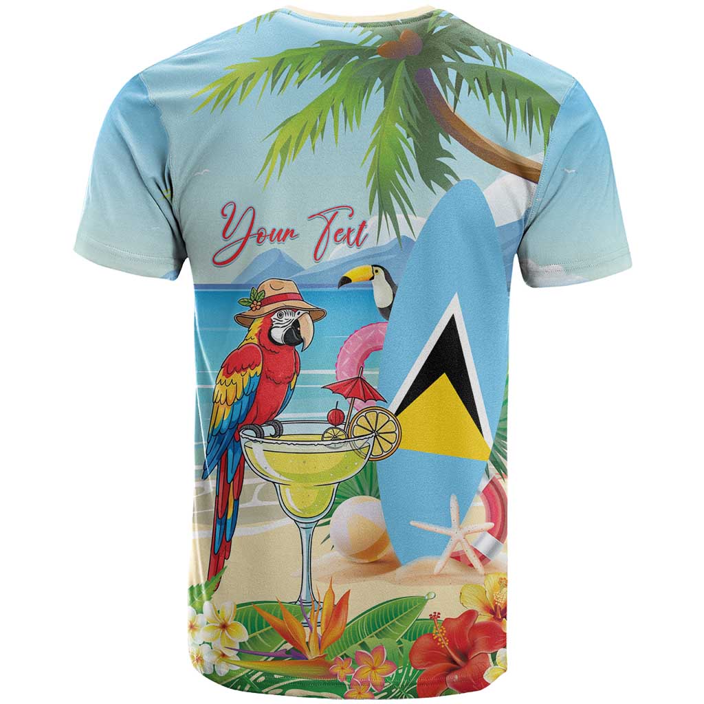 Personalized Saint Lucia Christmas T-Shirt Chill Macaw Parrot Caribbean Tropical Style Graphic Tee