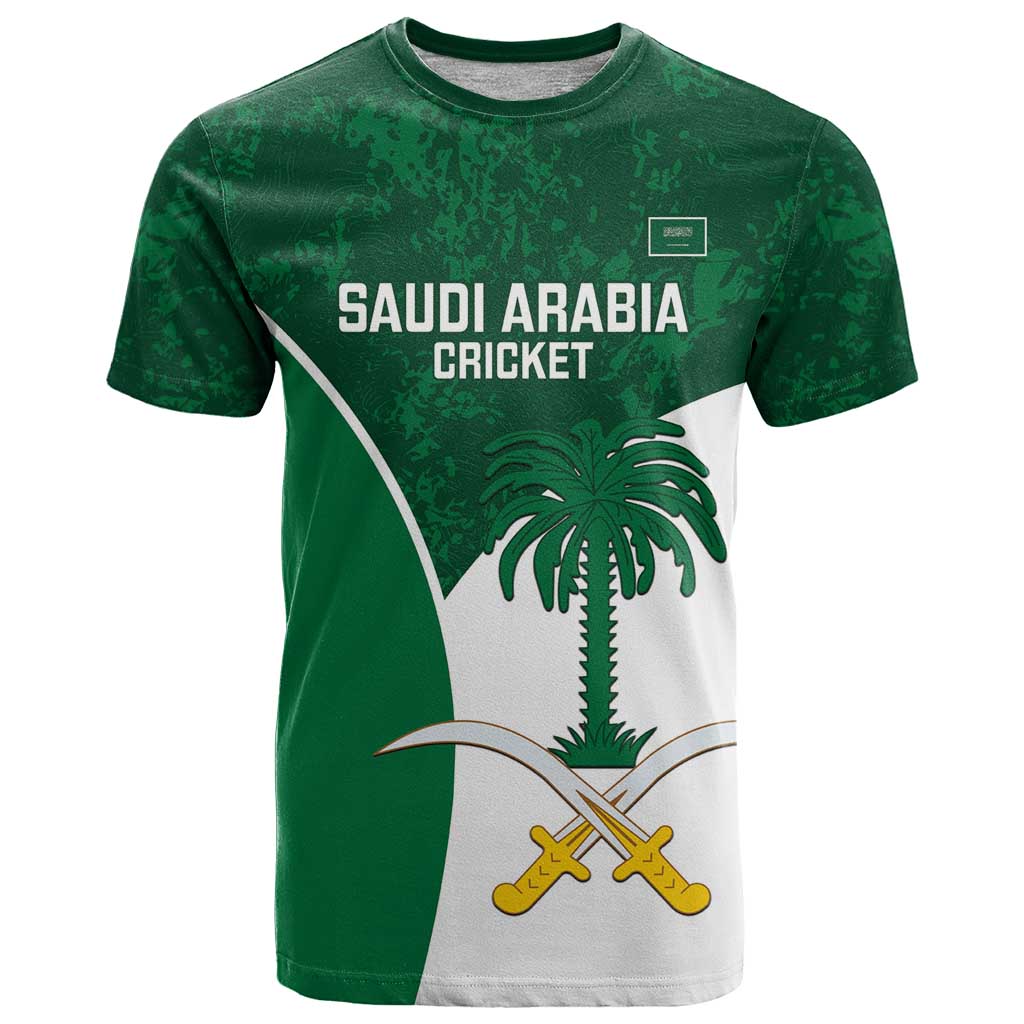 Custom Saudi Arabia Cricket T-Shirt Go Champions Coat Of Arms Style Graphic Tee