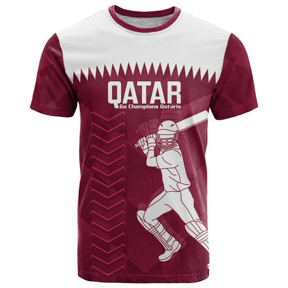 Custom Qatar Cricket T-Shirt Go Champions Qataris Flag Style Graphic Tee