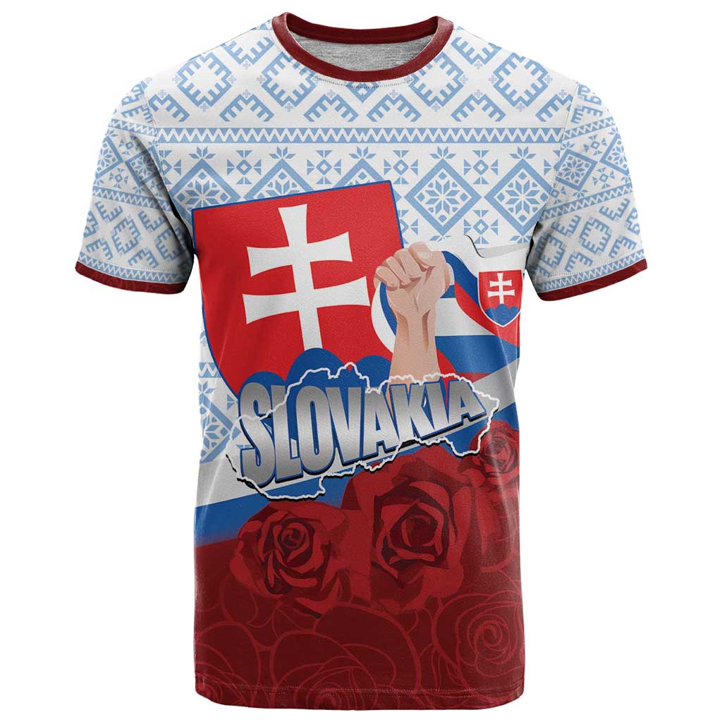 Slovakia Independence Day T-Shirt Slovak Map With Rosa Slavic Pattern Graphic Tee
