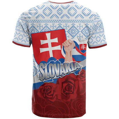 Slovakia Independence Day T-Shirt Slovak Map With Rosa Slavic Pattern Graphic Tee