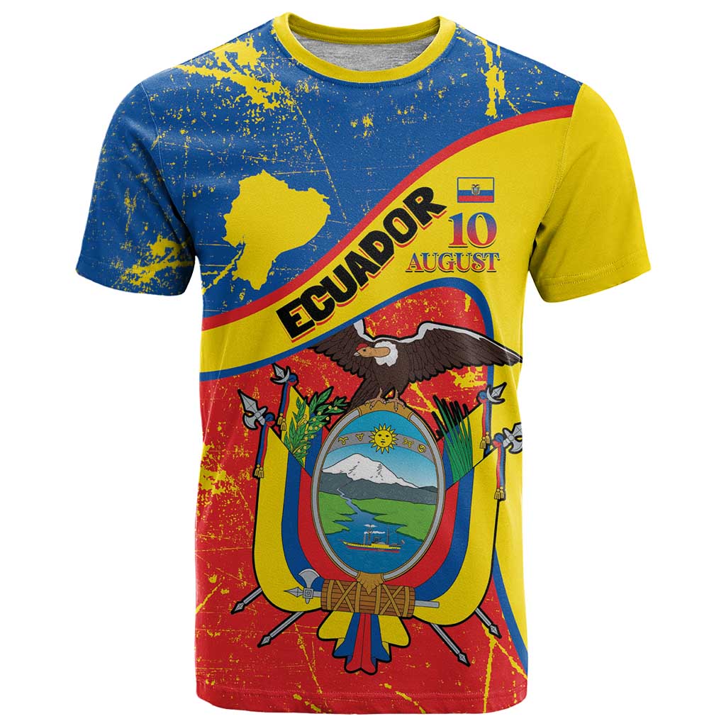 Personalized Ecuador Independence Day T-Shirt Coat Of Arms Grunge Style Graphic Tee