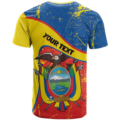 Personalized Ecuador Independence Day T-Shirt Coat Of Arms Grunge Style Graphic Tee
