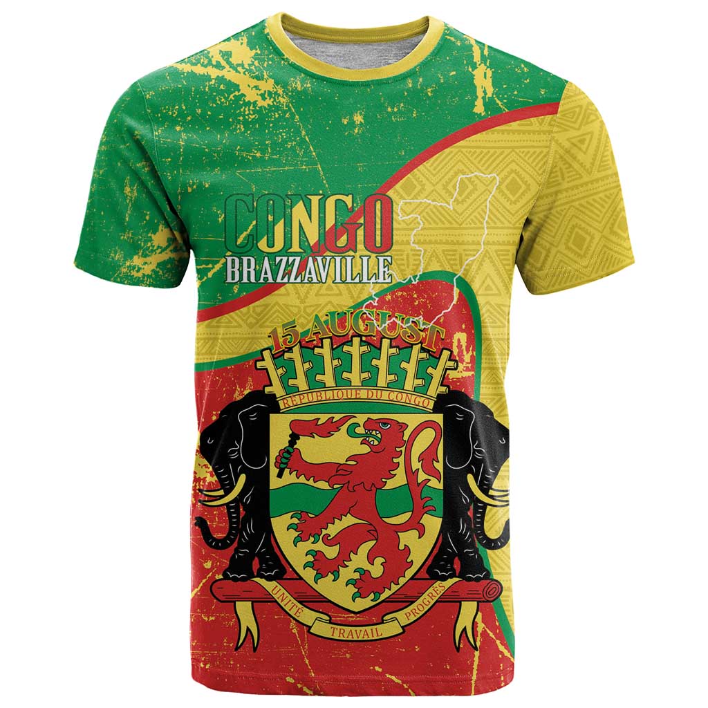 Personalized Congo-Brazzaville Independence Day T-Shirt Coat Of Arms Grunge Style Graphic Tee