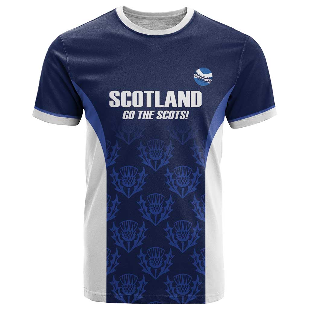 Custom Scotland Cricket T-Shirt Go Scots Thistle Pattern Graphic Tee