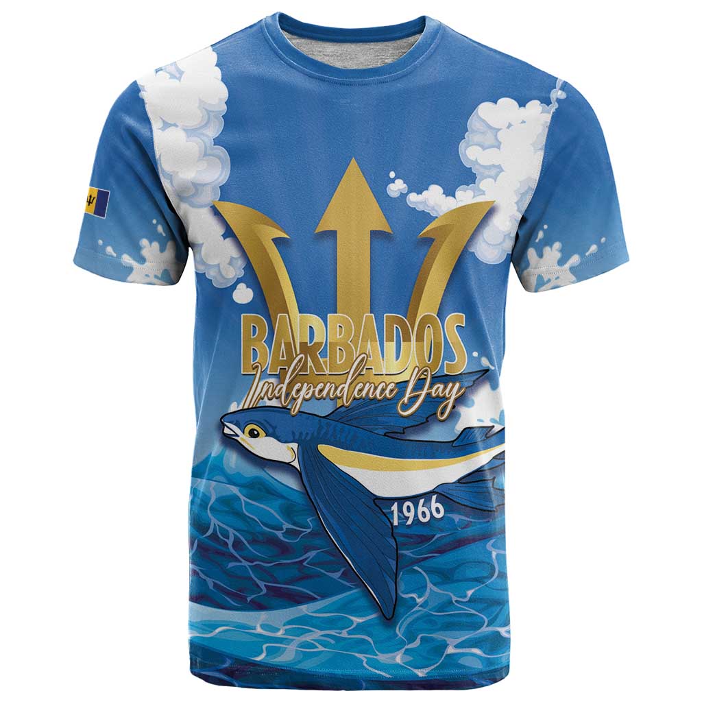 Barbados Independence Day T-Shirt Gold Trident and Flying Fish Graphic Tee