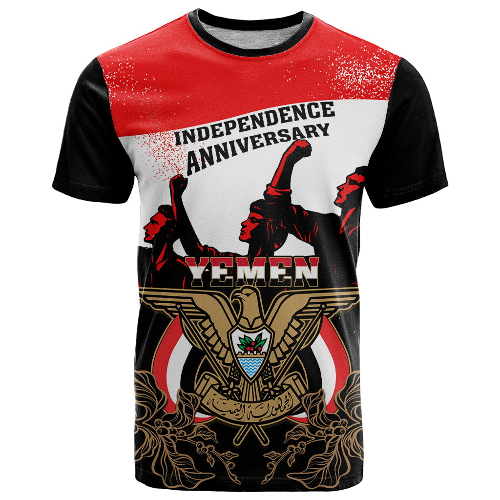Personalised Yemen Independence Day T-Shirt Yemeni Coat Of Arms With Coffea Arabica Flowers Graphic Tee