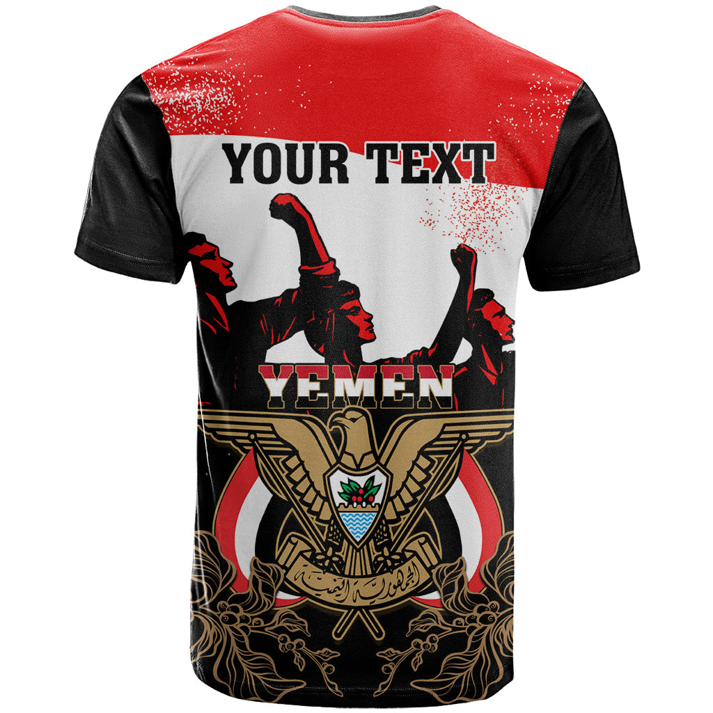Personalised Yemen Independence Day T-Shirt Yemeni Coat Of Arms With Coffea Arabica Flowers Graphic Tee