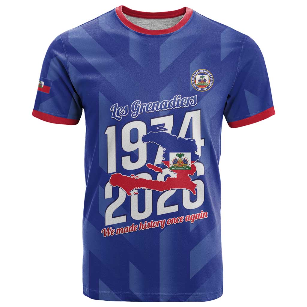 Personalized Haiti Football T-Shirt Les Grenadiers Made History Once Again Blue Color Graphic Tee